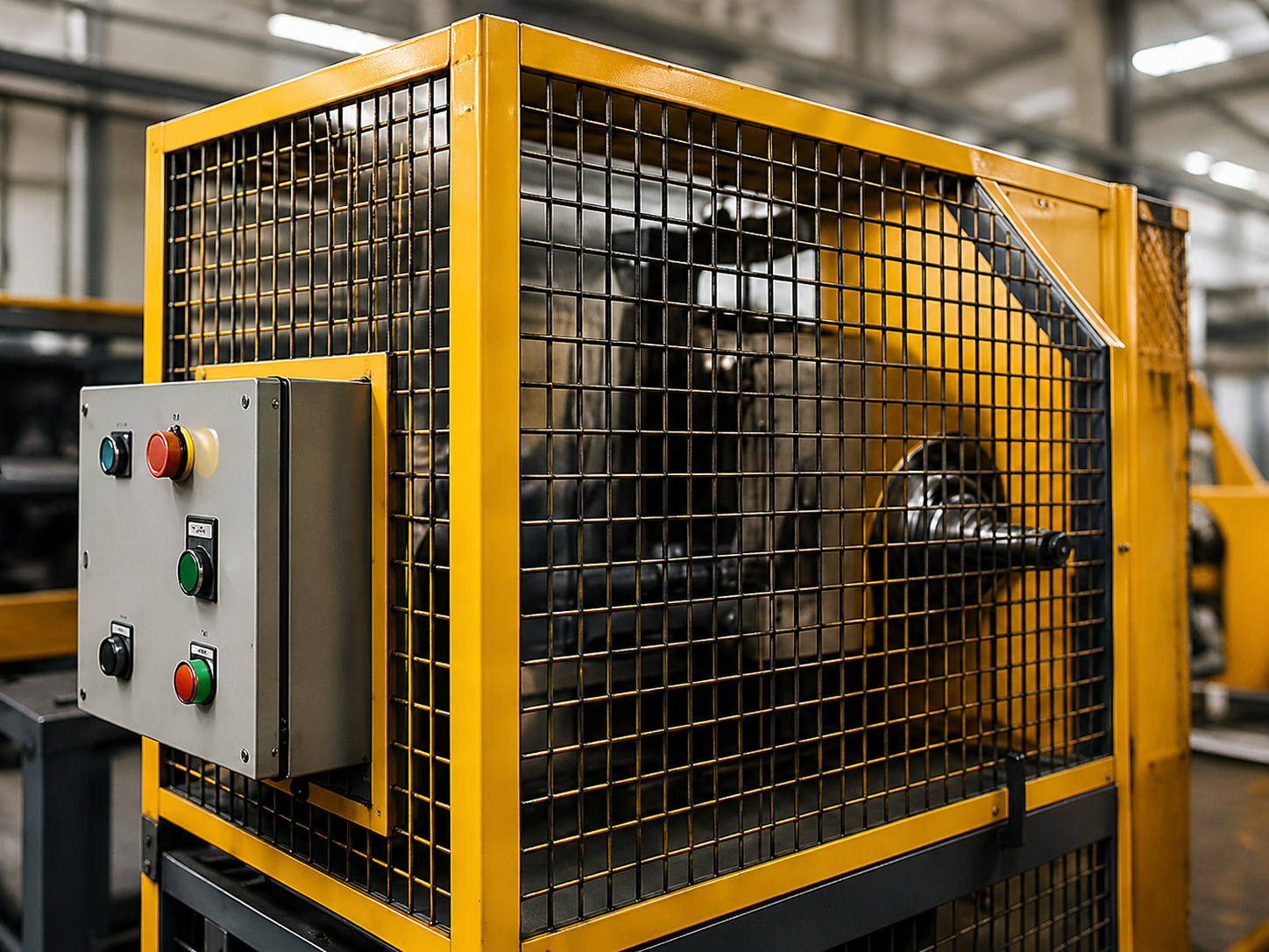 Máquina industrial com proteção de segurança NR12